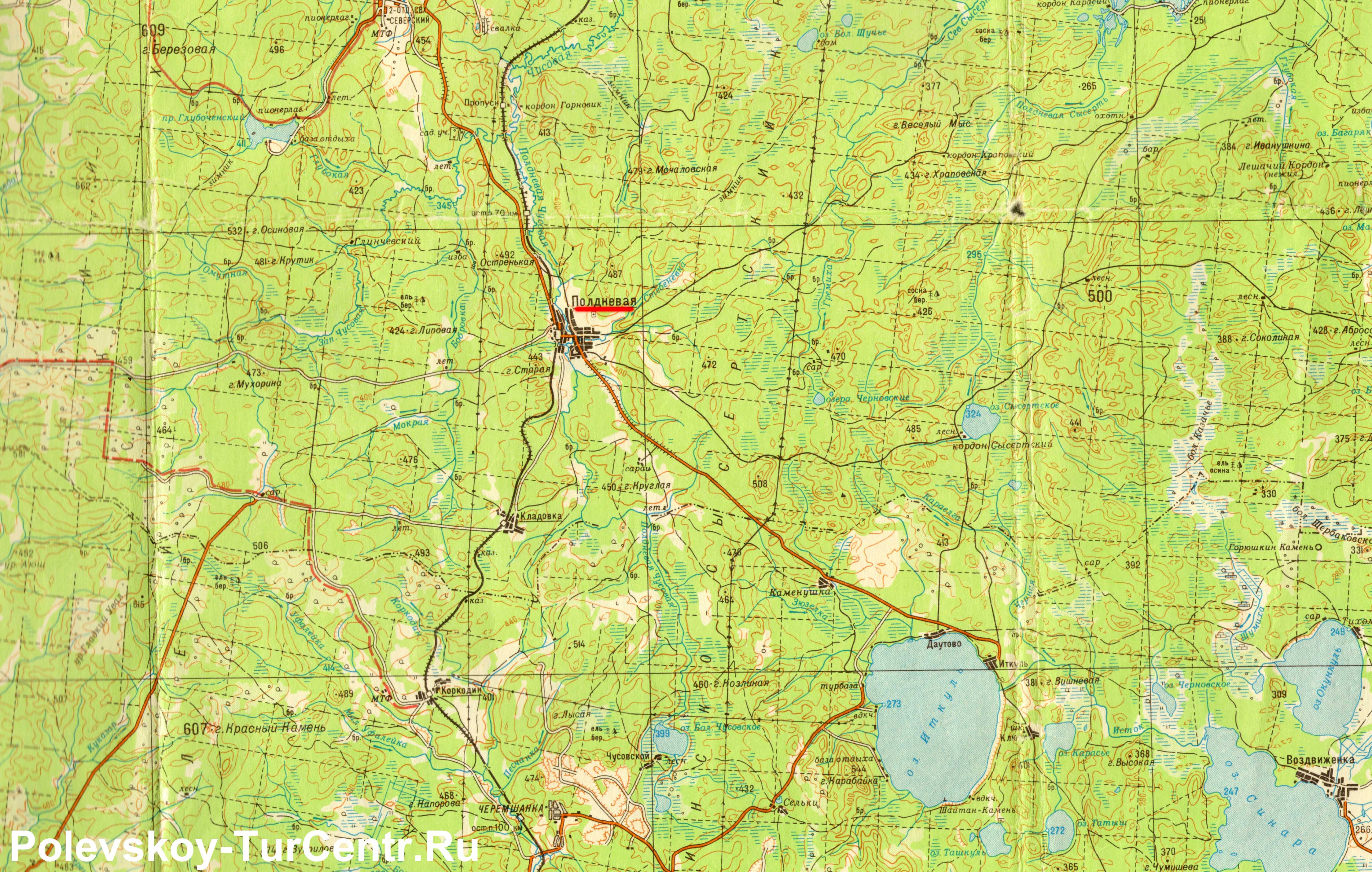 Карта села Полдневая с окрестностями (1992 г.)