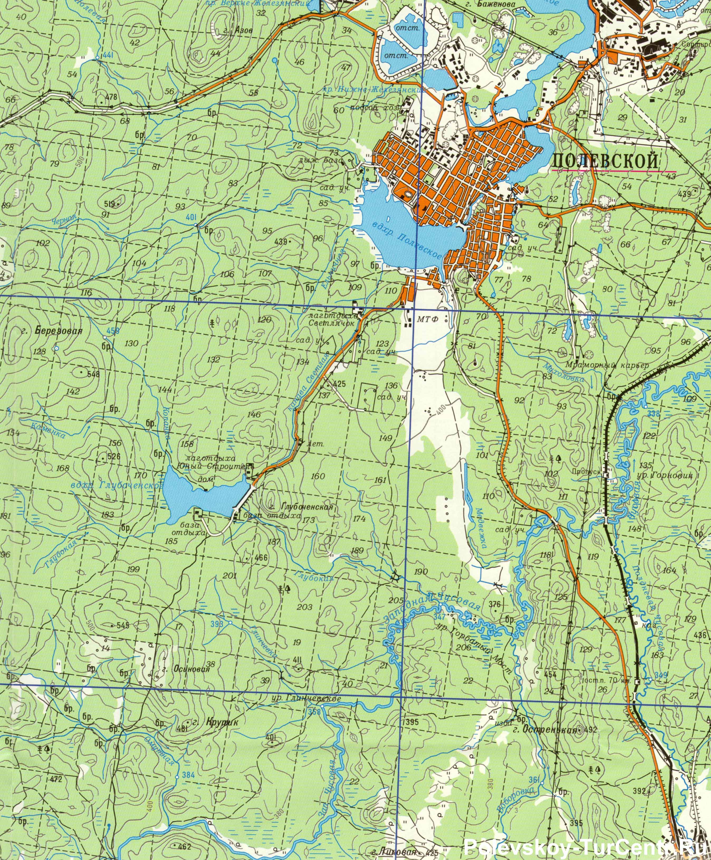 Карта окрестности южной части Полевского (2010 г.)